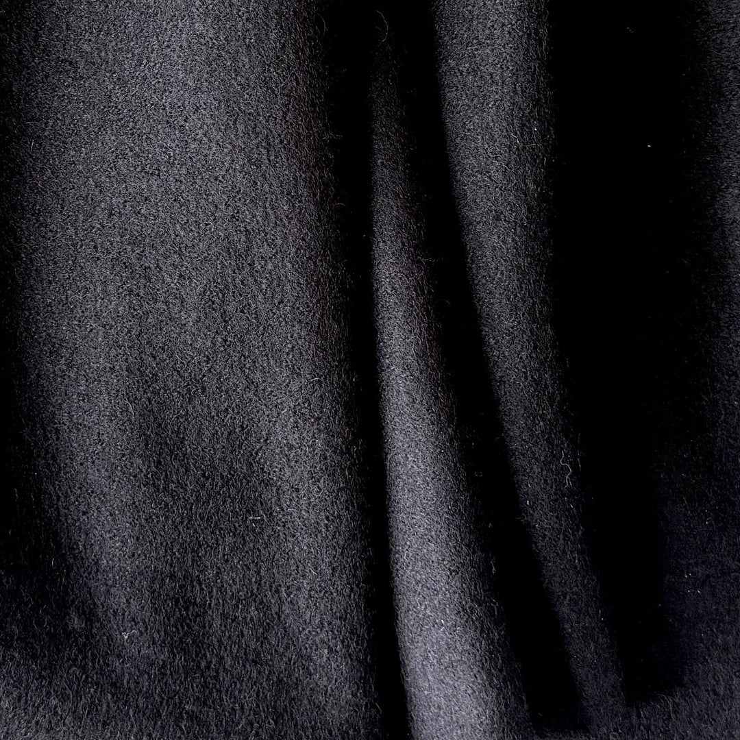 Light to Mid-Weight Soft Jet Black Boiled Wool Coating
