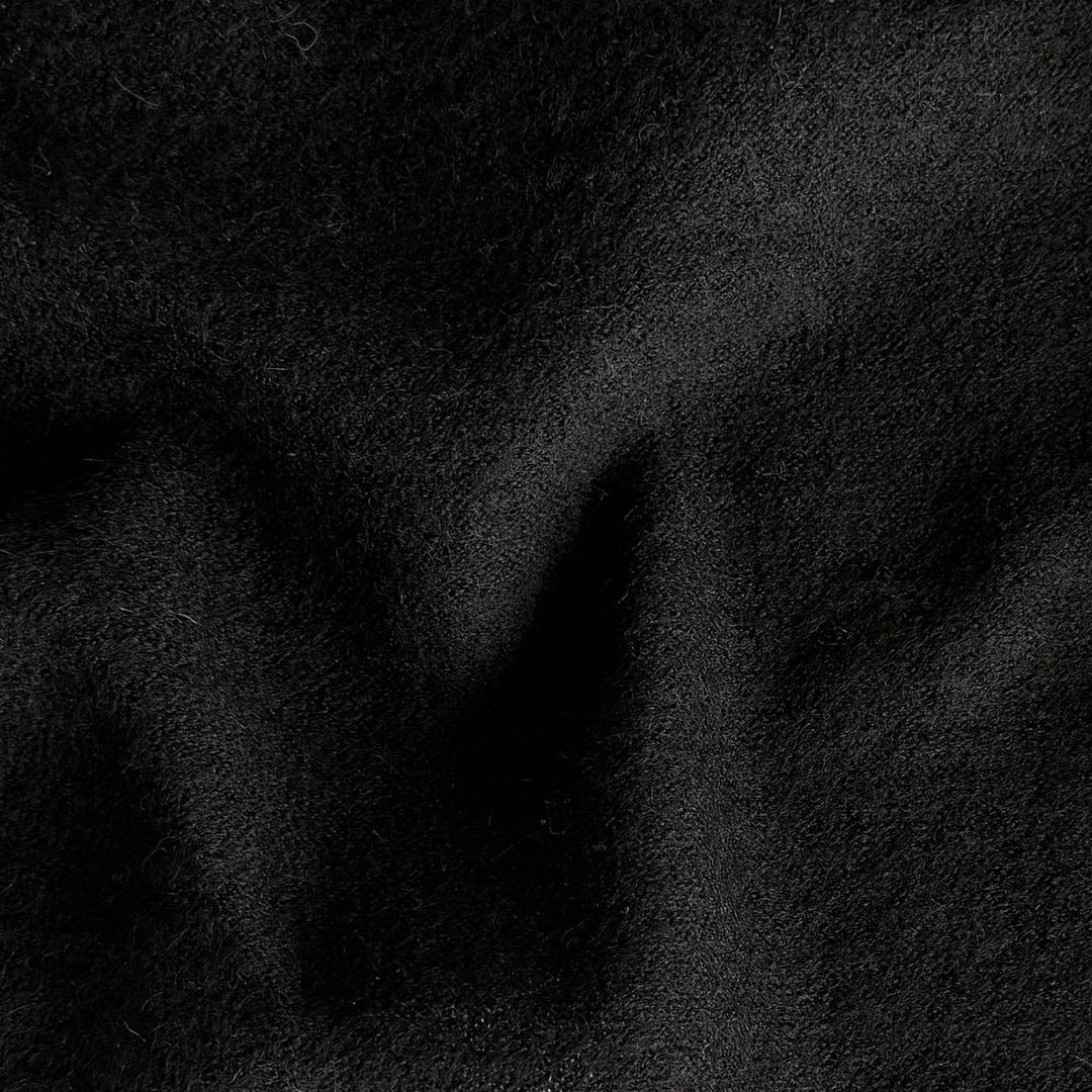 Mid-Weight Cozy Coal Black Knit Boiled Wool (Made in Germany)