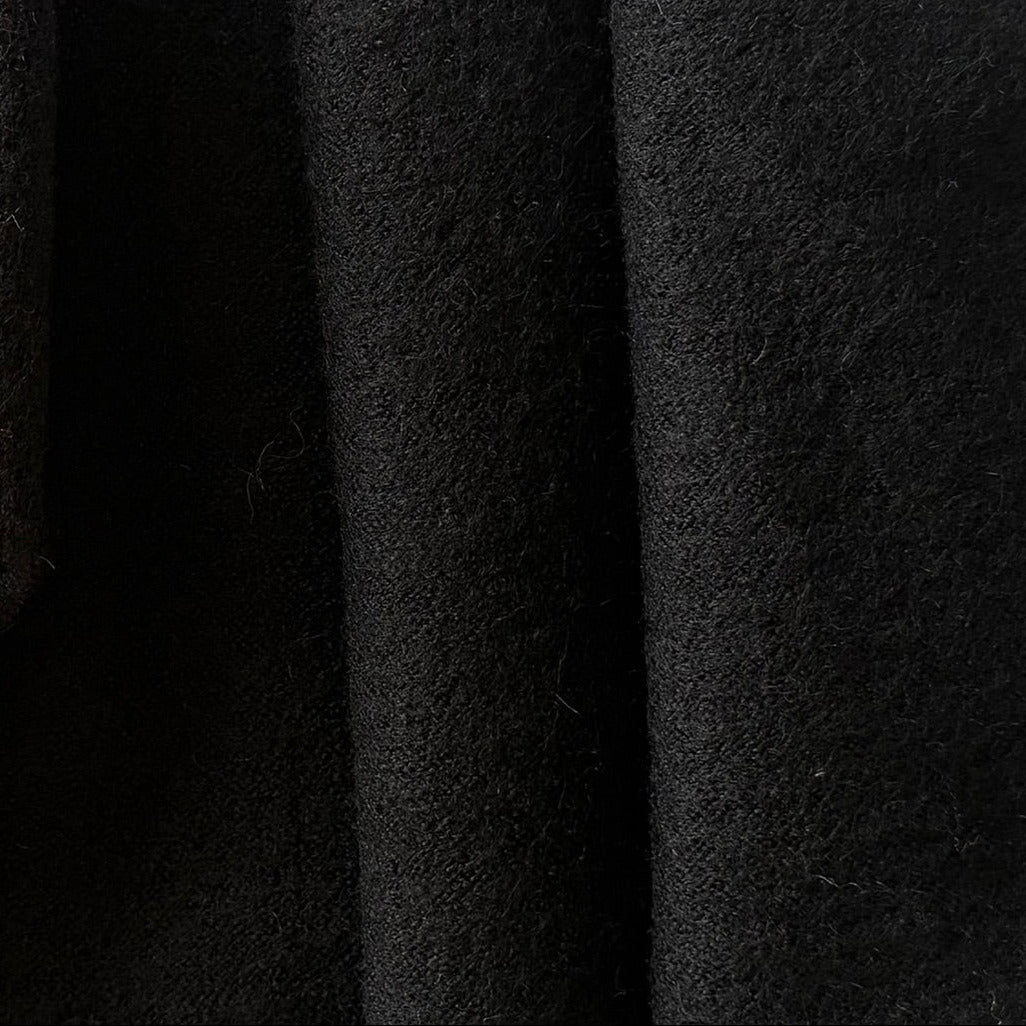 Mid-Weight Cozy Coal Black Knit Boiled Wool (Made in Germany)