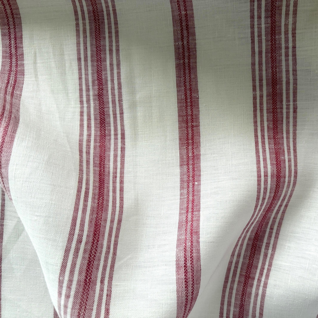 120" Wide Barn Red & Natural Striped Linen (Made in Italy)