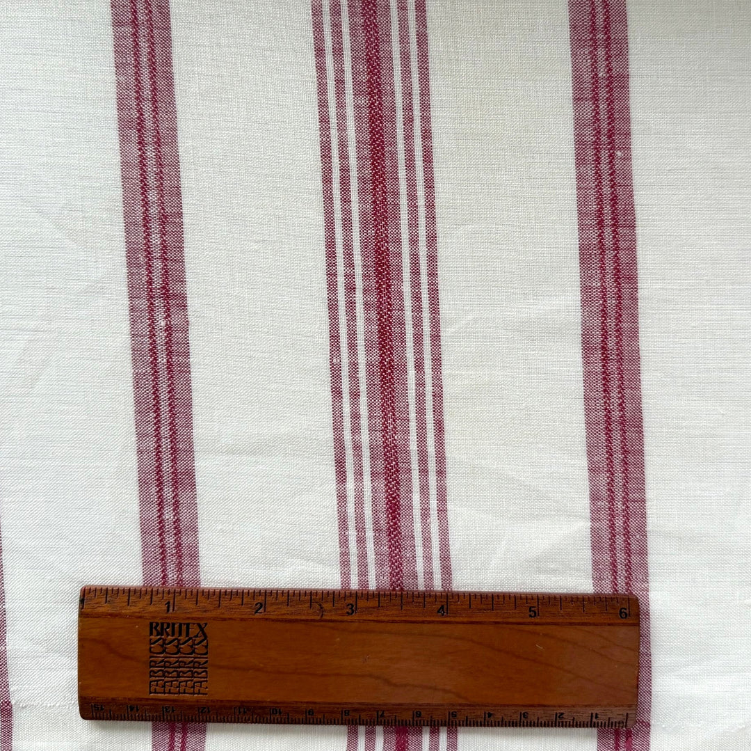 120" Wide Barn Red & Natural Striped Linen (Made in Italy)