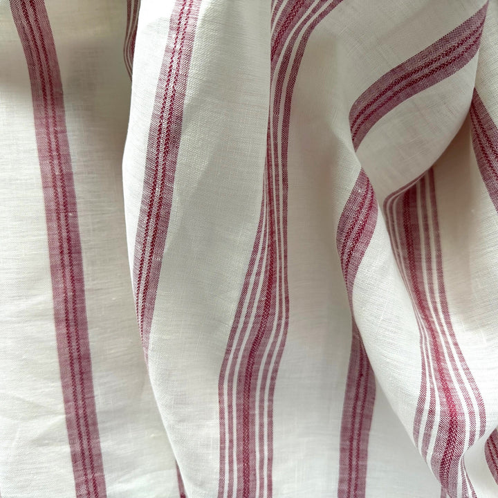 120" Wide Barn Red & Natural Striped Linen (Made in Italy)