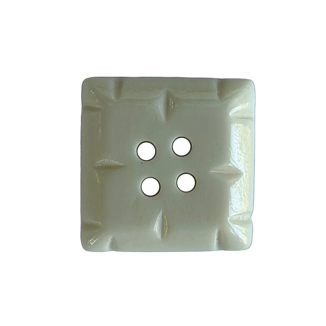 Etched Ivory Square 4-Hole Bone Button (Made in Spain)