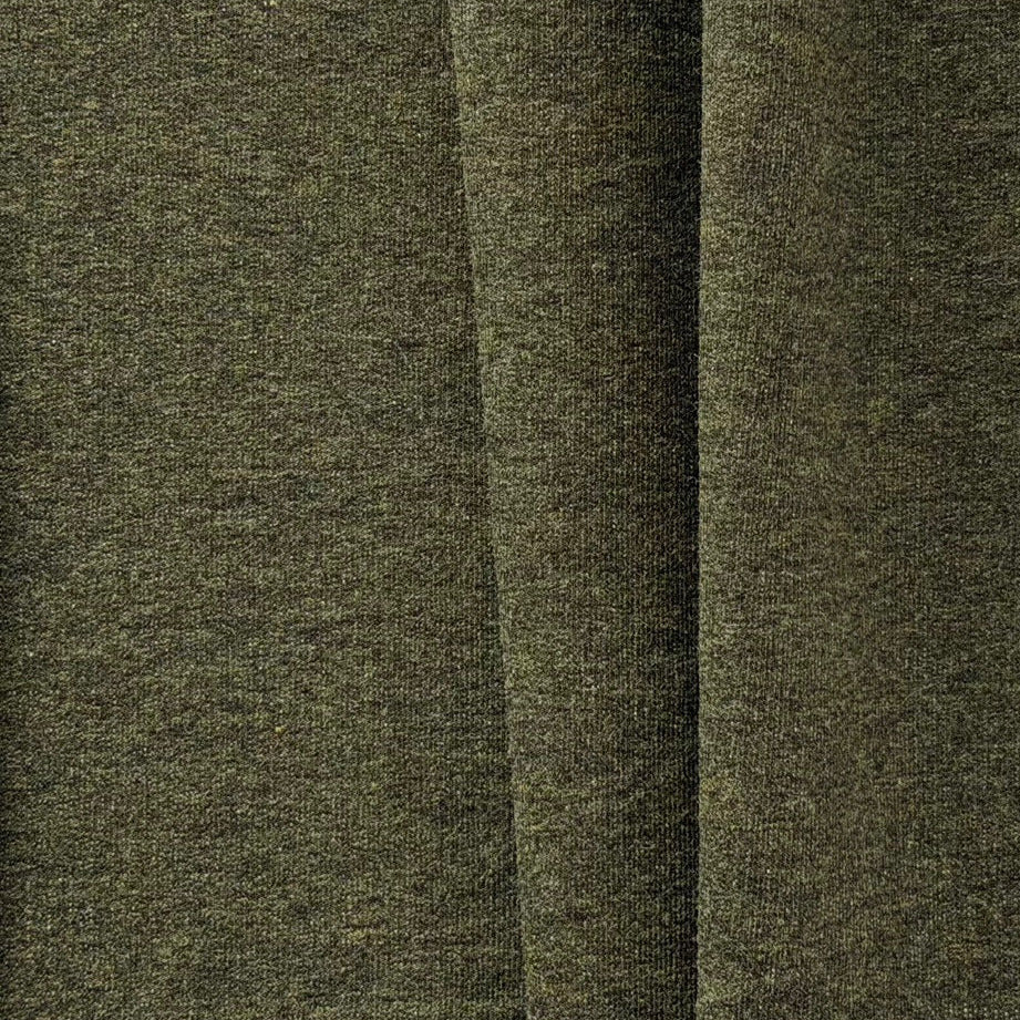 Lighter to Mid-Weight Heathered Olive Cotton Blend French Terry Knit (Made in Italy)