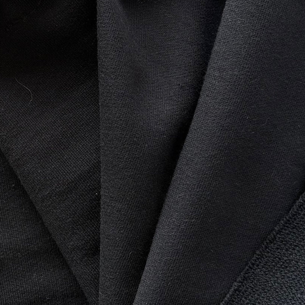 Mid-Weight Onyx Black Cotton French Terry Knit (Made in Italy)