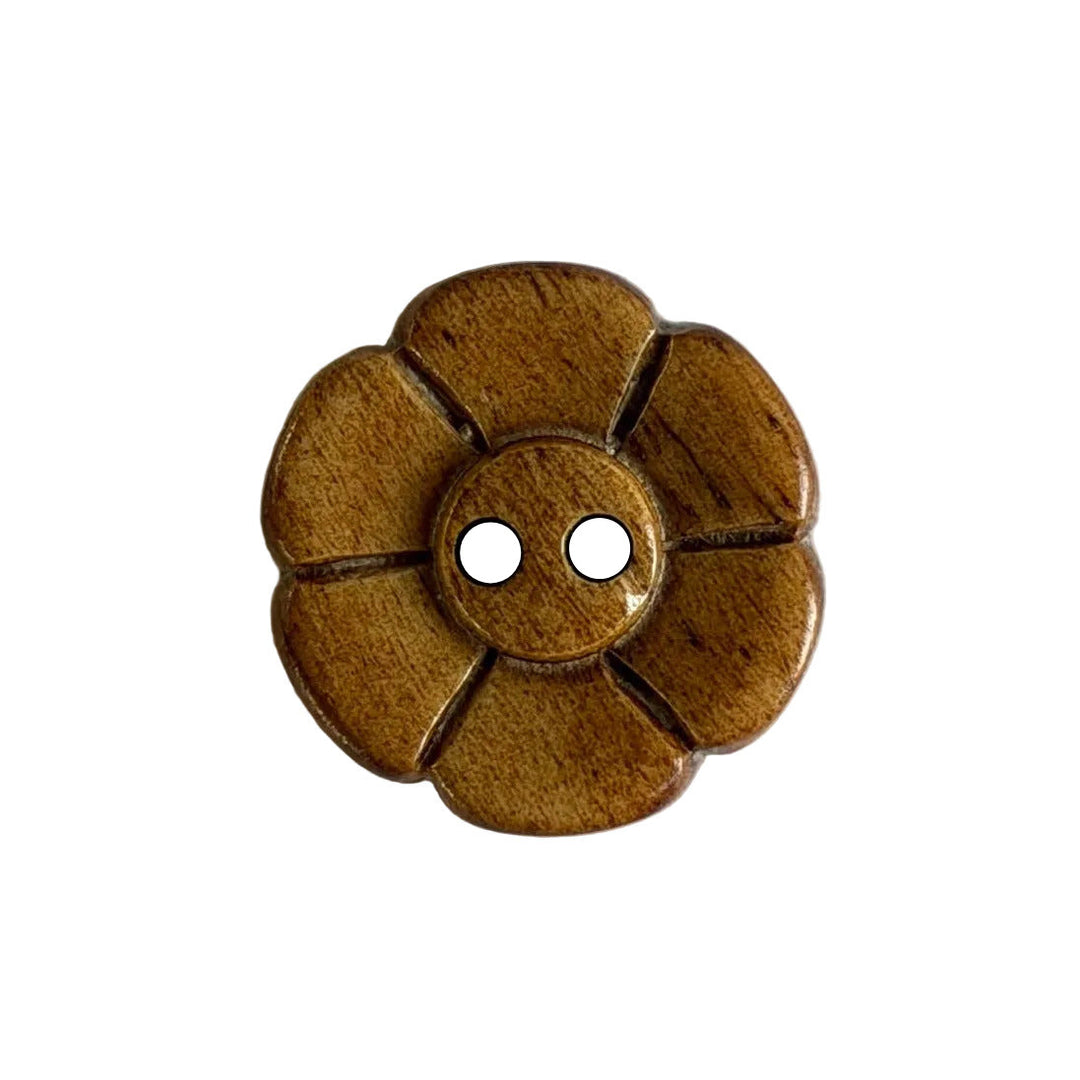 13/16" Caramel Floral 2-Hole Bone Button (Made in Spain)