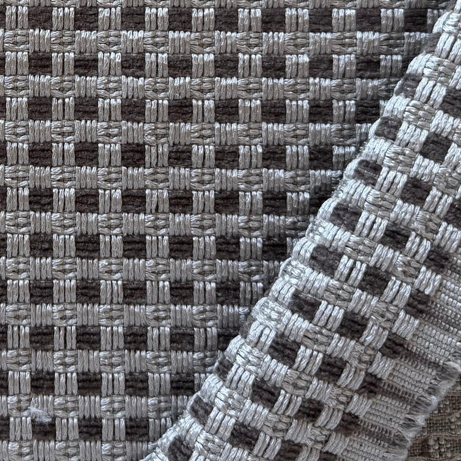 Mid-Weight Platinum & Slete Gray Interwoven Checks Cotton Blend (Made in India)