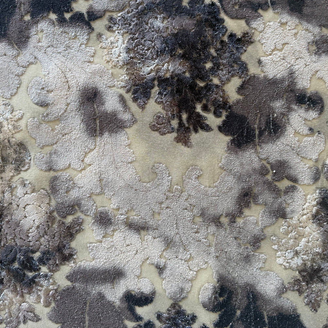 Sophisticated Shaded Charcoal Cut Velvet Swirls on Natural Cotton Blend (Made in Turkey)