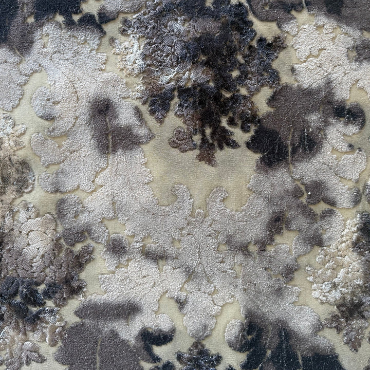Sophisticated Shaded Charcoal Cut Velvet Swirls on Natural Cotton Blend (Made in Turkey)