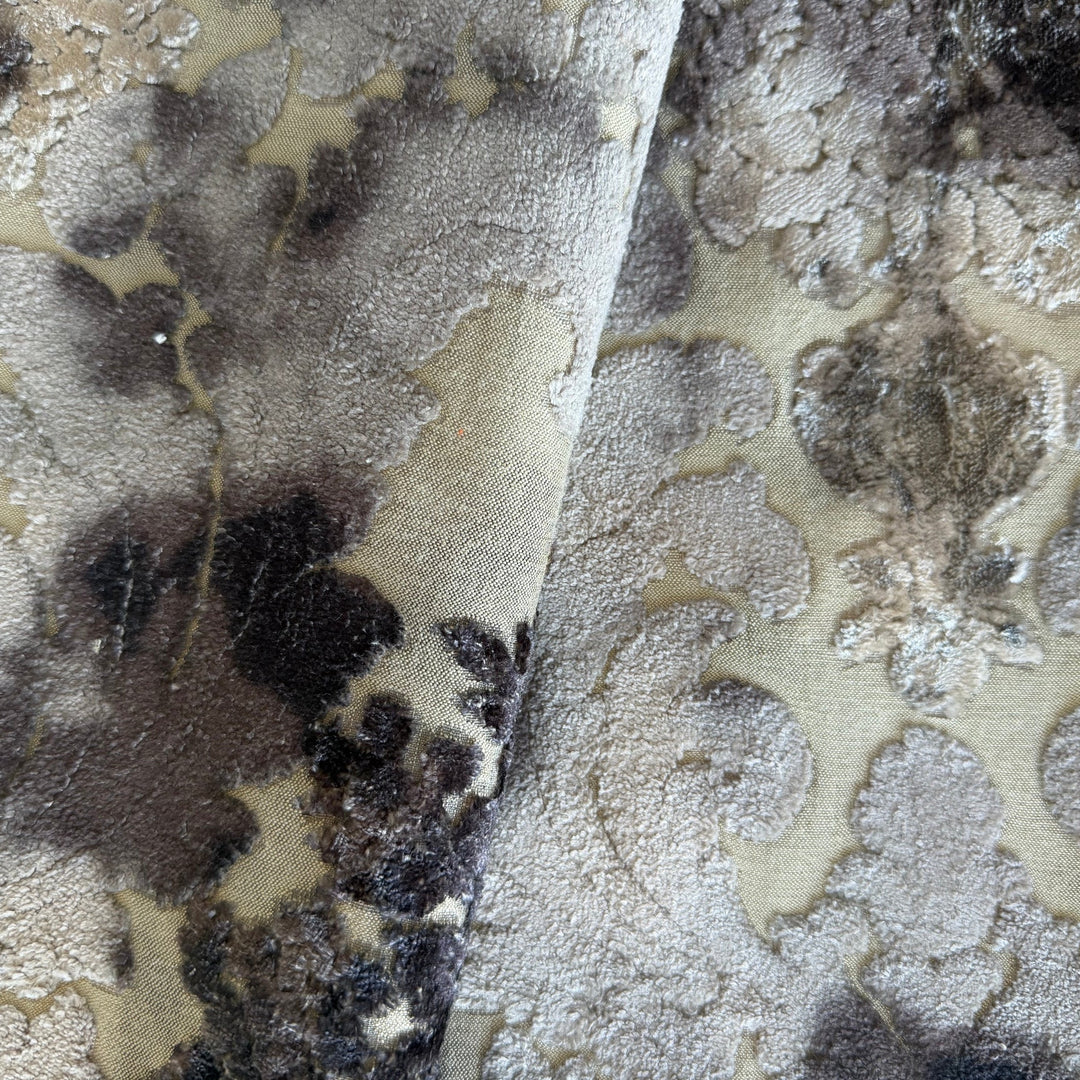 Sophisticated Shaded Charcoal Cut Velvet Swirls on Natural Cotton Blend (Made in Turkey)