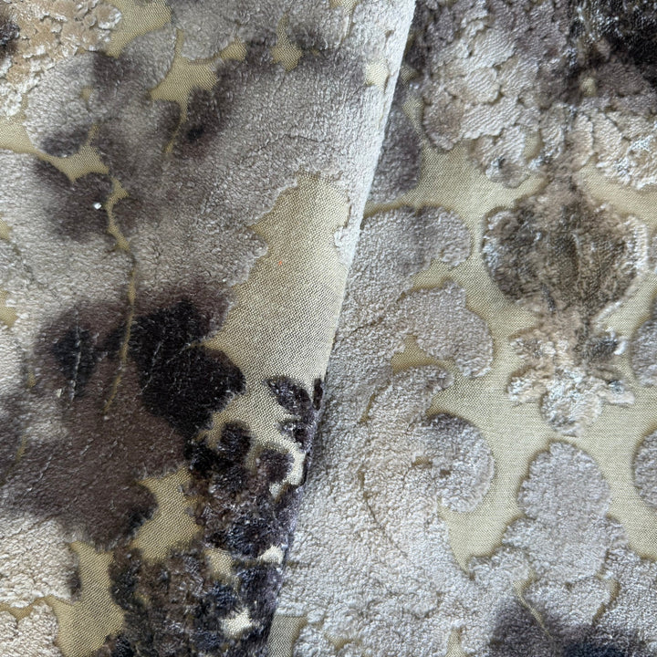 Sophisticated Shaded Charcoal Cut Velvet Swirls on Natural Cotton Blend (Made in Turkey)