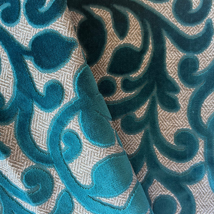 Velvet Lagoon Arabesque Swirls on Taupe Rayon Blend (Made in Turkey)