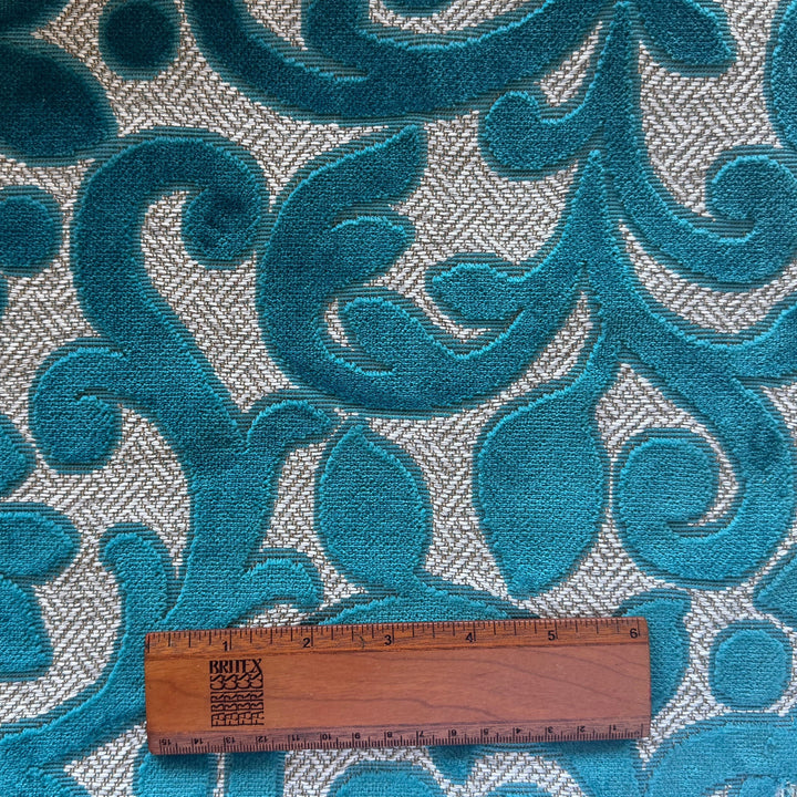 Velvet Lagoon Arabesque Swirls on Taupe Rayon Blend (Made in Turkey)