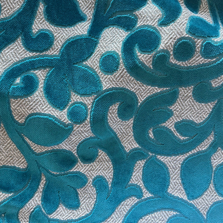 Velvet Lagoon Arabesque Swirls on Taupe Rayon Blend (Made in Turkey)