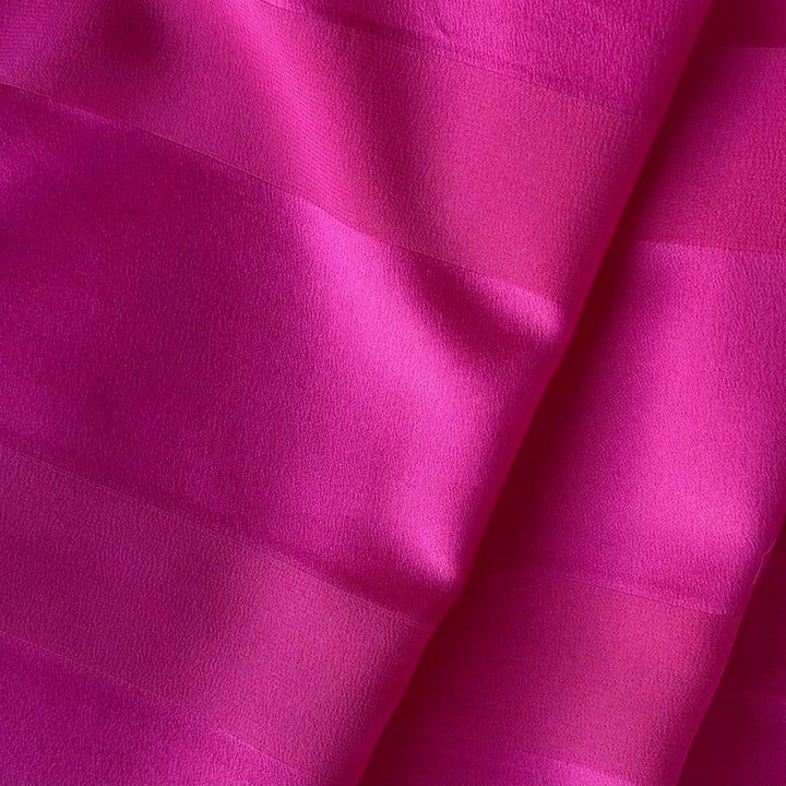 Elegant Wide Striped Hot Pink Silk Satin Charmeuse Jacquard (Made in Italy)
