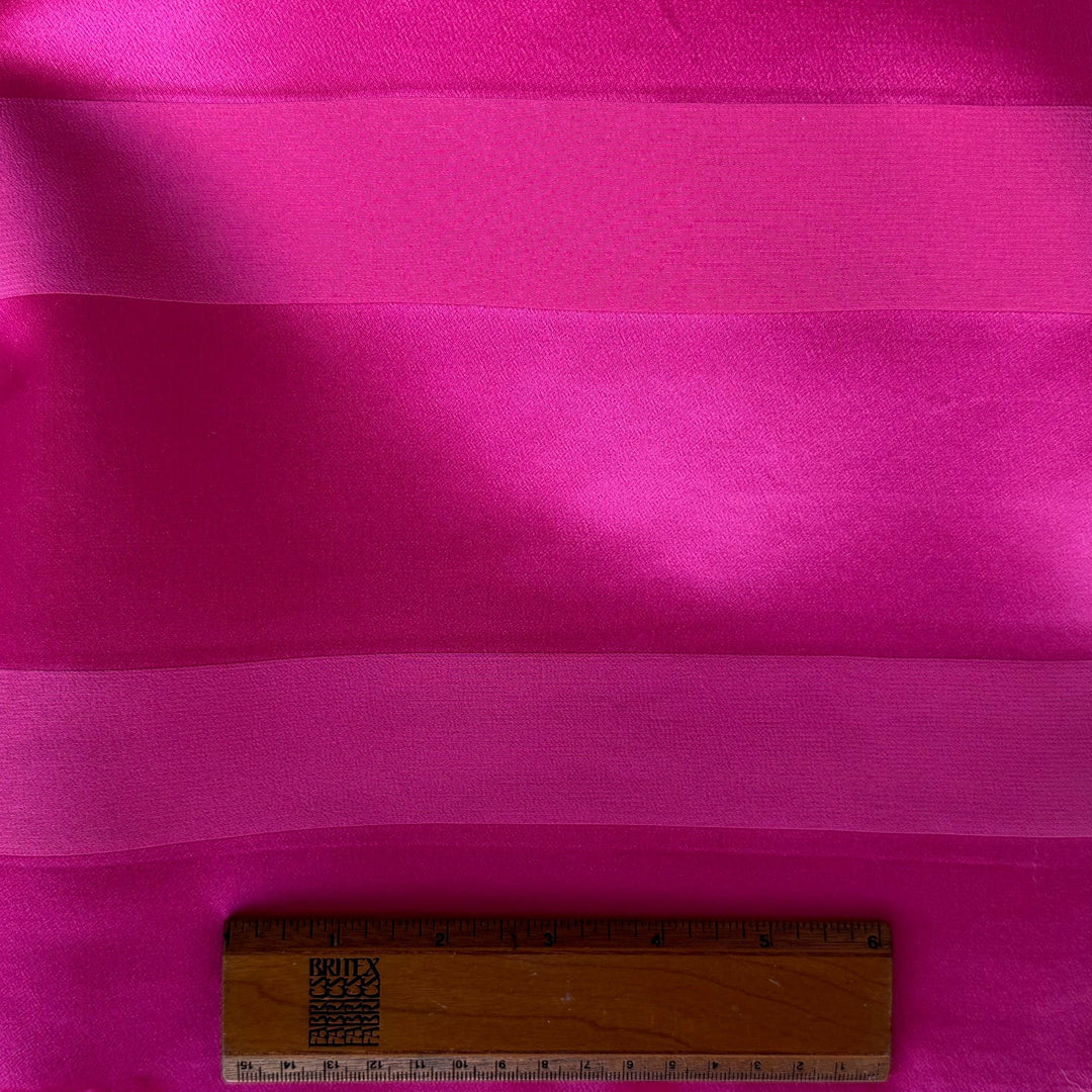 Elegant Wide Striped Hot Pink Silk Satin Charmeuse Jacquard (Made in Italy)