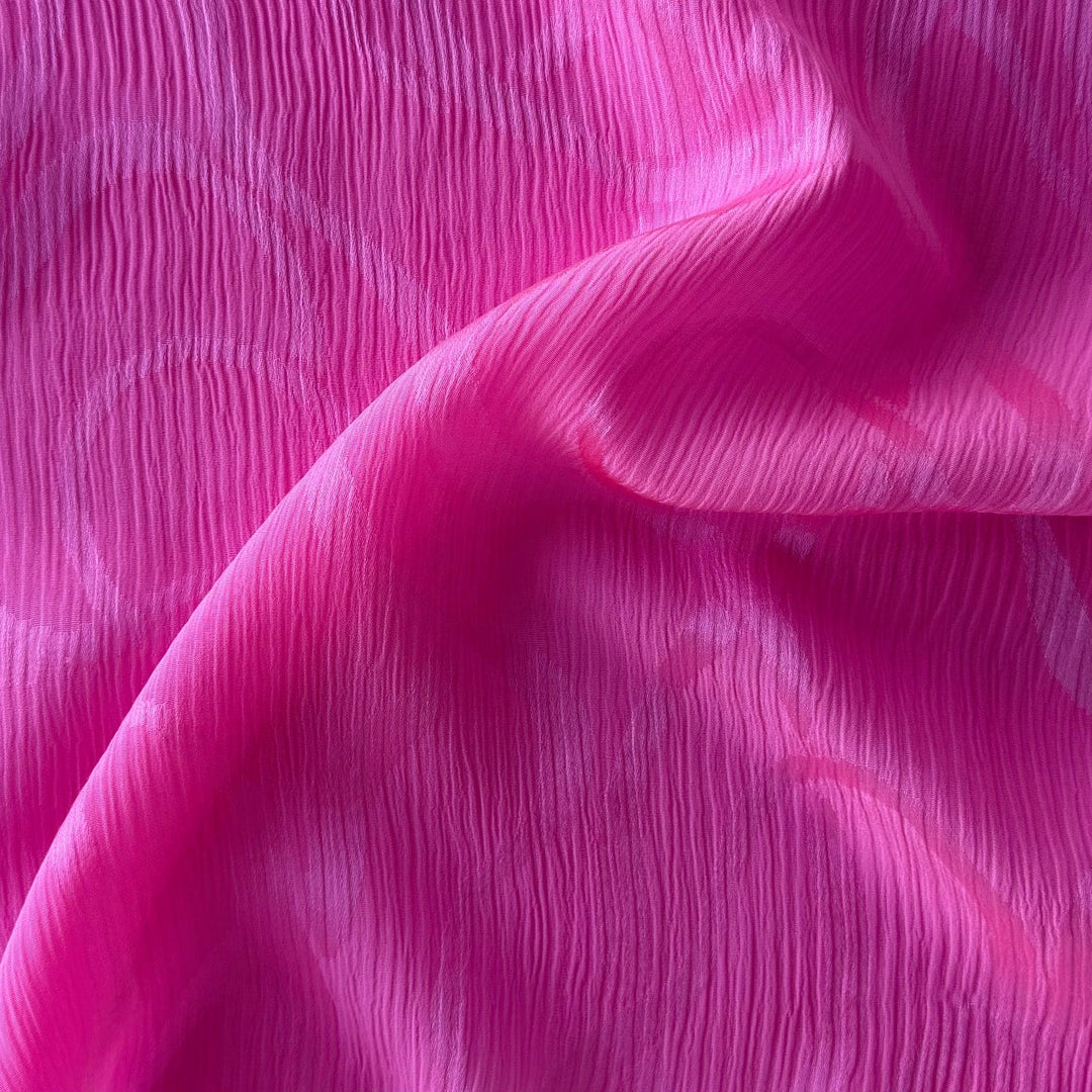 Barbie Pink Abstract Crinkled Silk Jacquard (Made in Italy)