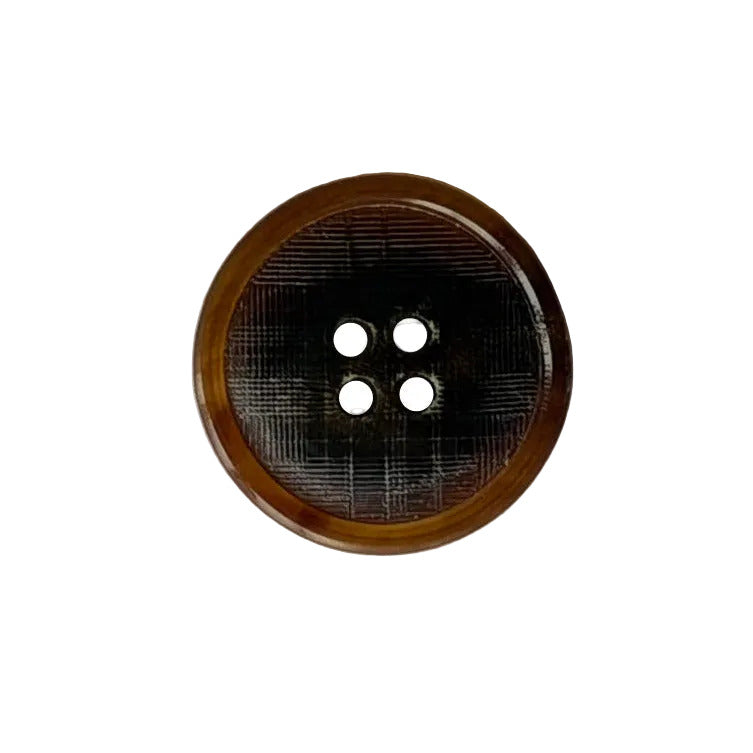 Etched Plaid Tortoise 4-Hole Horn Button (Made in Spain)