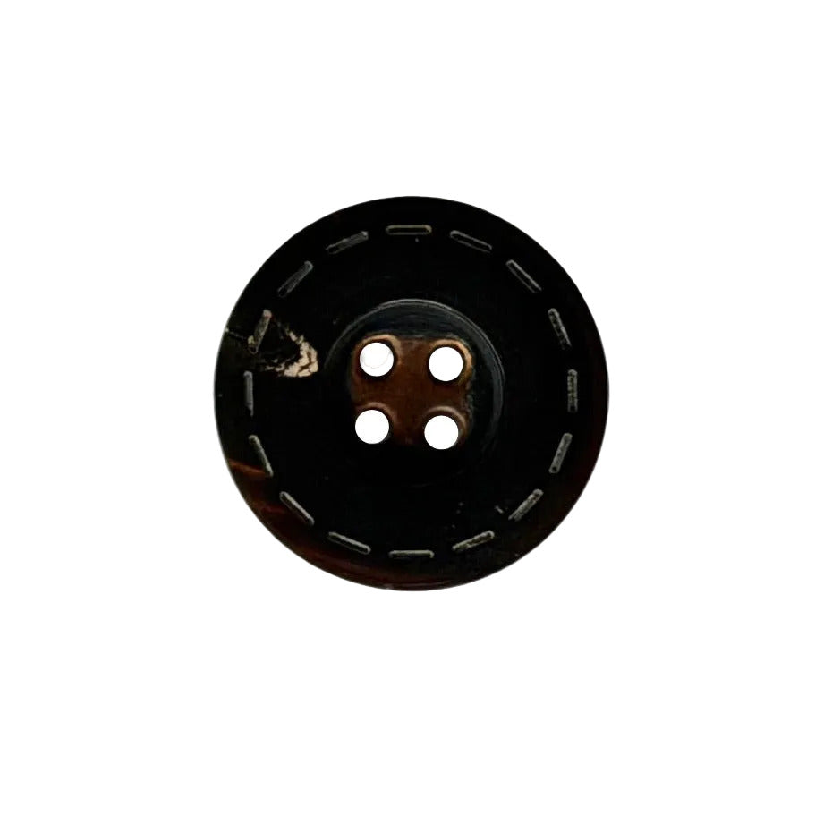 7/8" Espresso Mock Stitched 4-Hole Horn Button (Made in Spain)