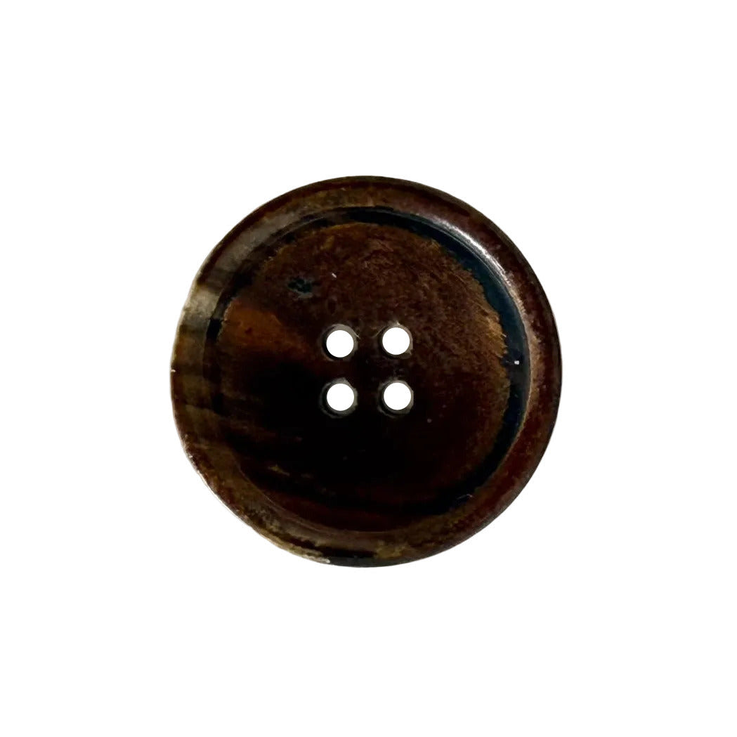 Rich Walnut Rustic 4-Hole Horn Button (Made in Spain)