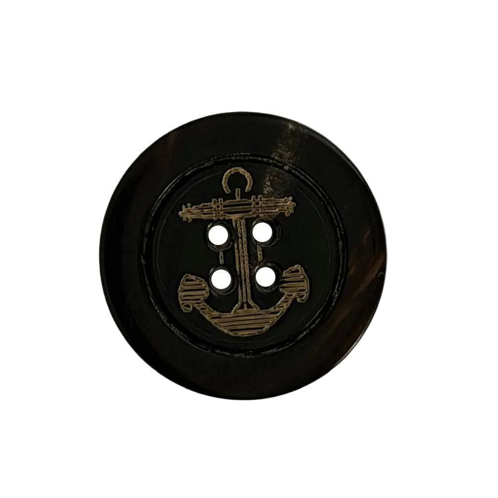 13/16" R. Lauren Etched Anchor 4-Hole Horn Button (Made in Spain)
