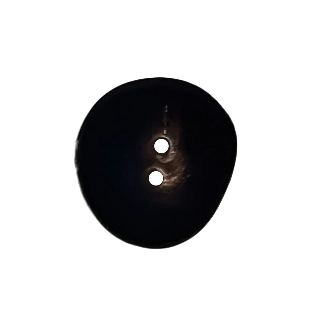 1" Irregular Oblong Midnight Brown 2-Hole Horn Button (Made in Spain)
