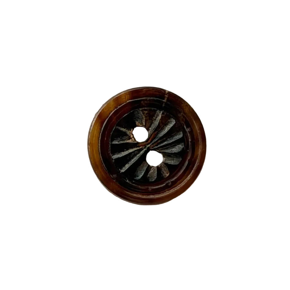 7/16" Etched Tortoise 2-Hole Horn Button (Made in Spain)