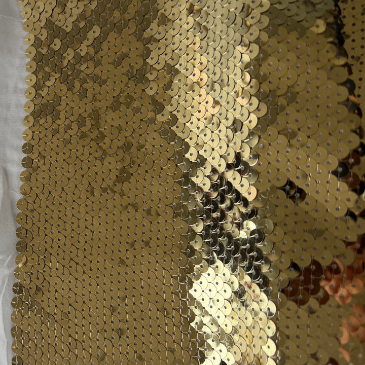 Dense Golden Sequins on Polyester Organza (Made in USA)
