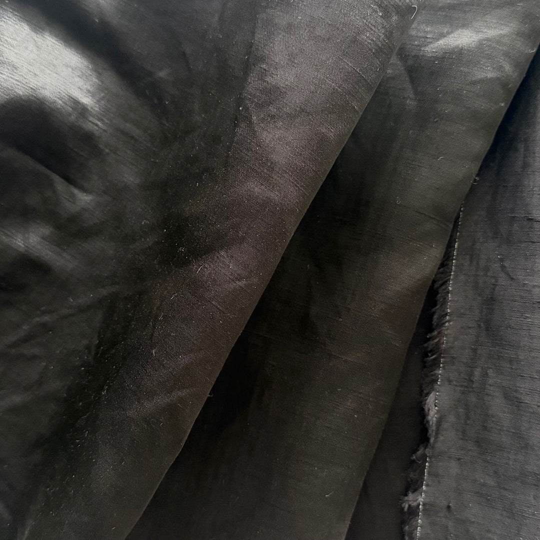 High-End Mid-Weight Onyx Glossy Silk Blend Satin (Made in Italy)