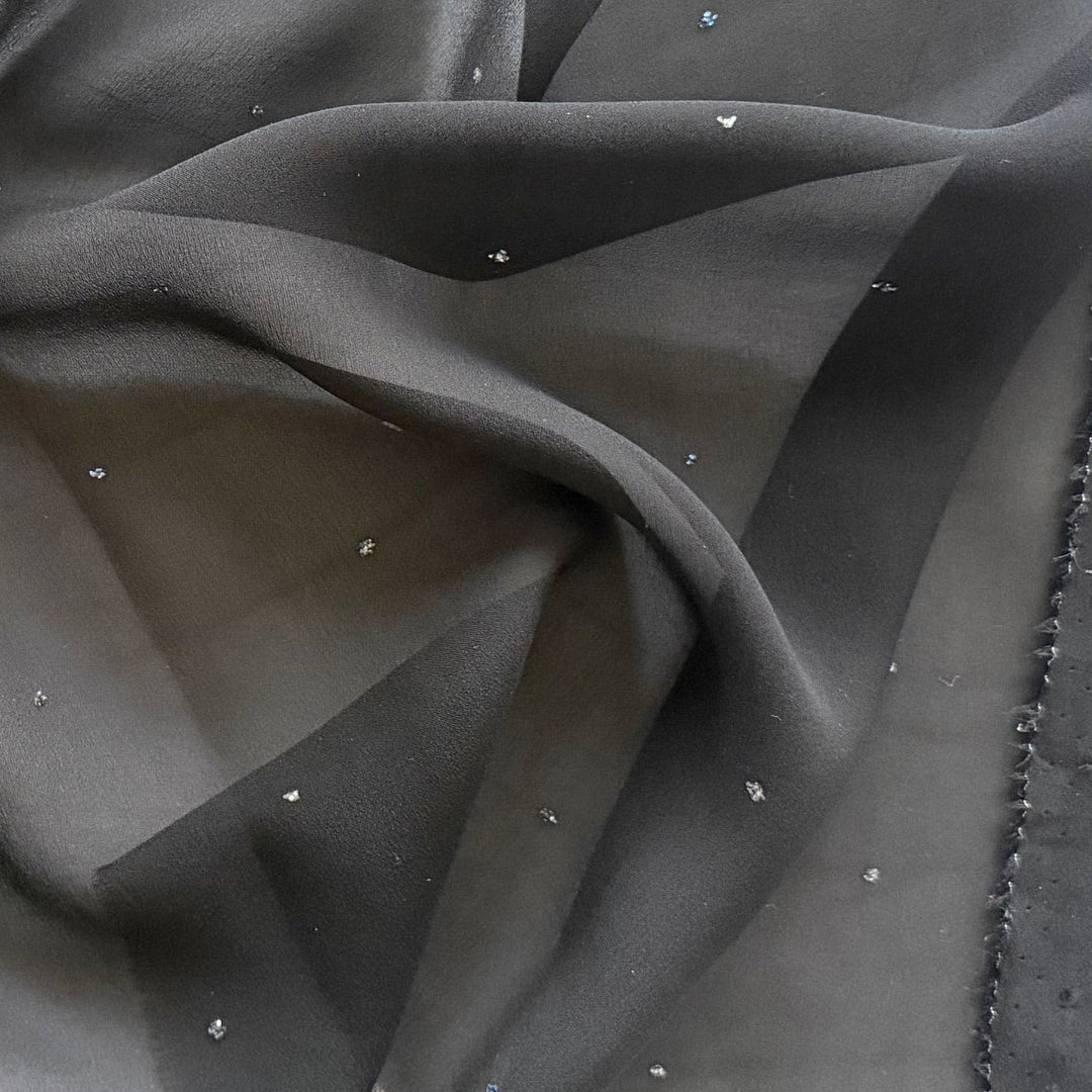 Clerici Tessuto Sheer Embroidered Silver Snow Silk Chiffon (Made in Italy)