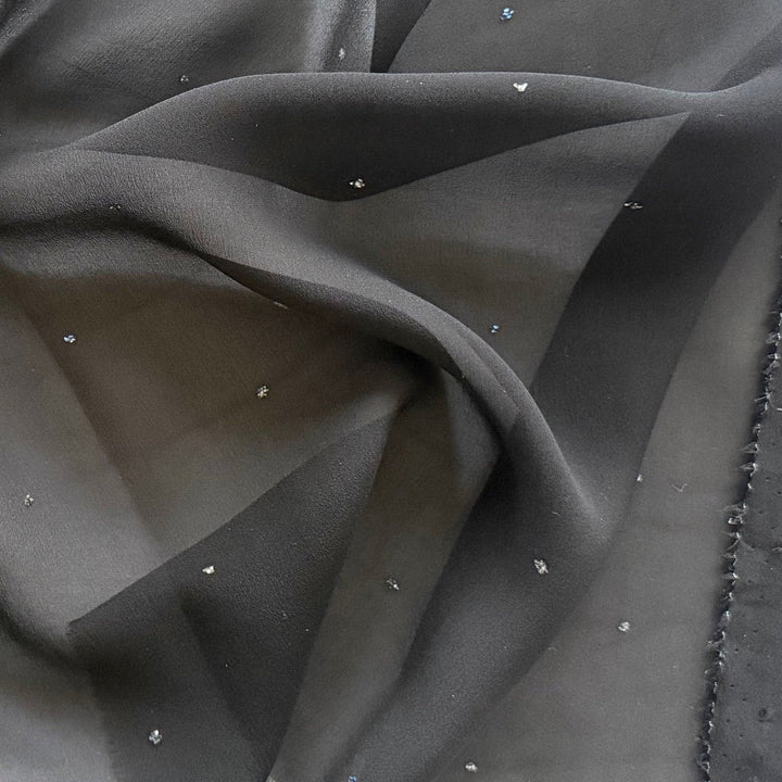 Clerici Tessuto Sheer Embroidered Silver Snow Silk Chiffon (Made in Italy)