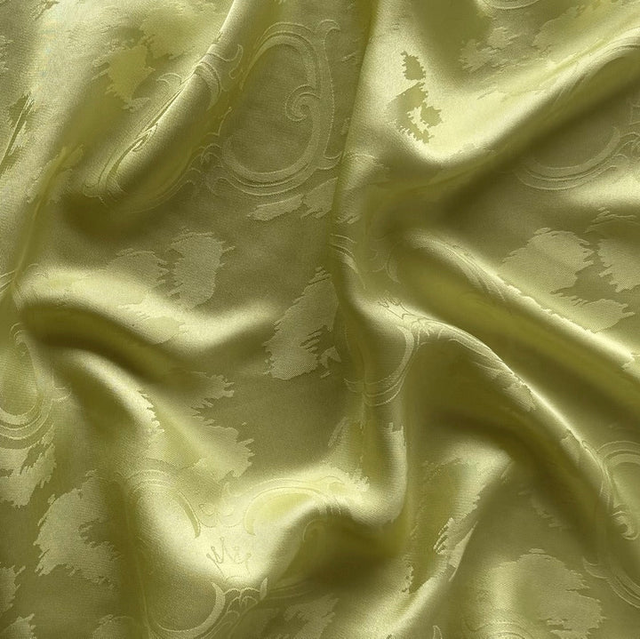 Cavalli Absinthe Swirls & Crowns Silk Satin Charmeuse Jacquard (Made in Italy)