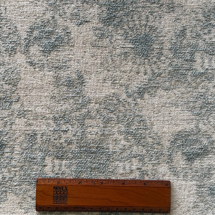 Heavy Duty Aquamarine & Beige Abstraction Rayon Blend Chenille (Made in Turkey)