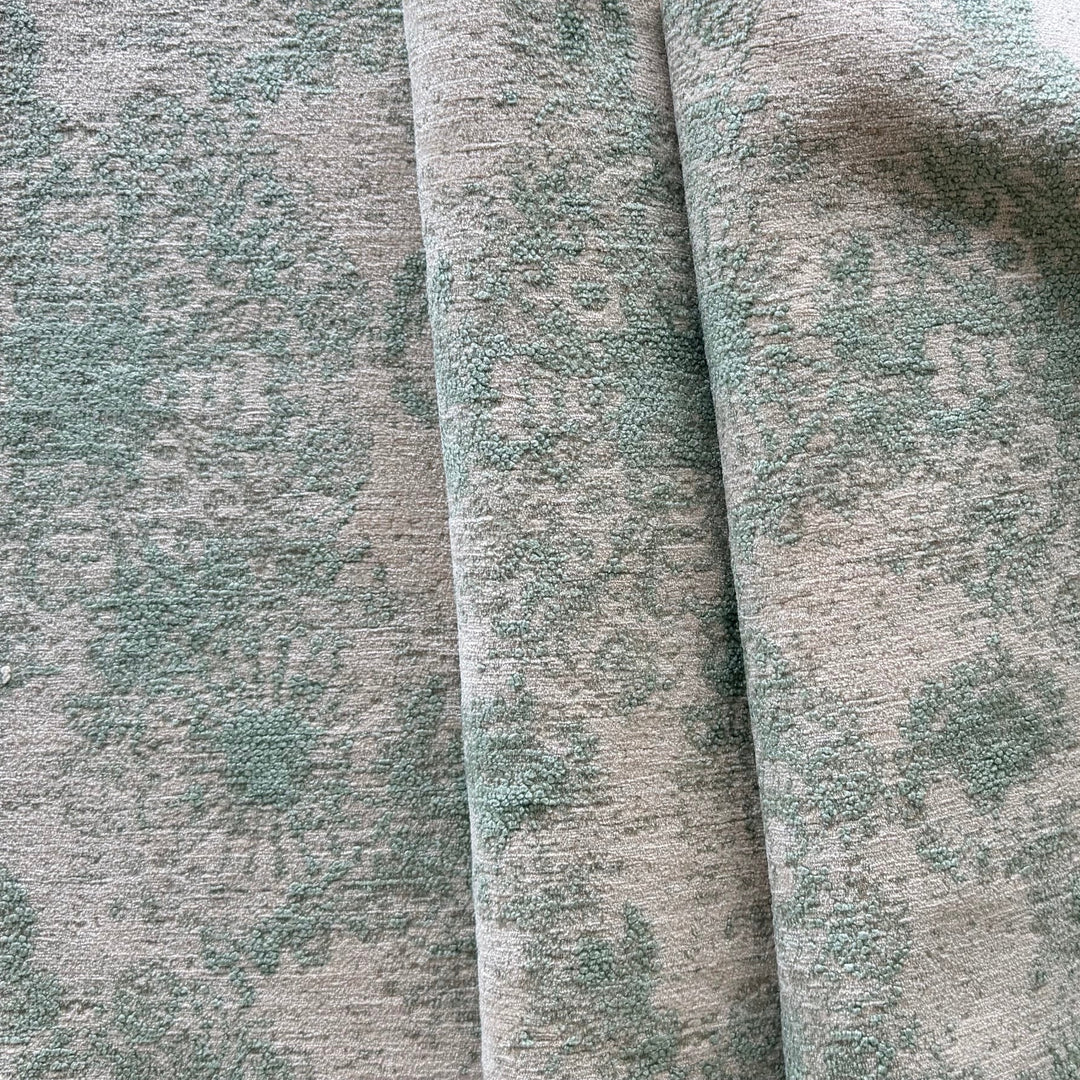 Heavy Duty Celadon & Cream Abstraction Rayon Blend Chenille (Made in Turkey)