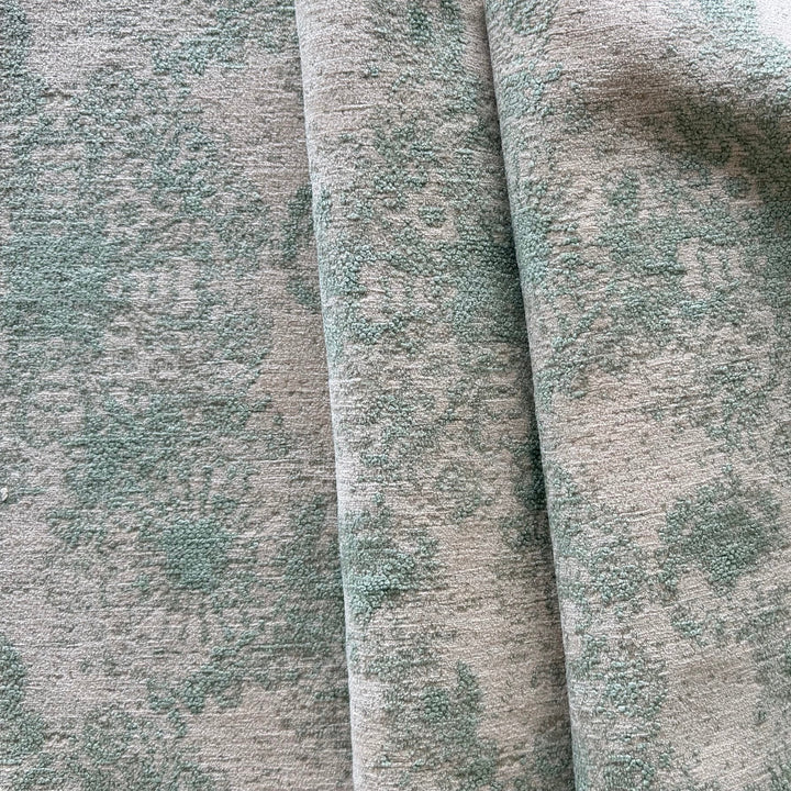 Heavy Duty Celadon & Cream Abstraction Rayon Blend Chenille (Made in Turkey)