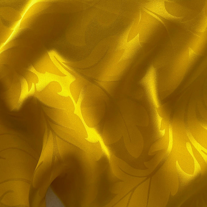 Bright Mikado Yellow Autumn Leaves Silk Satin Charmeuse Jacquard (Made in Italy)