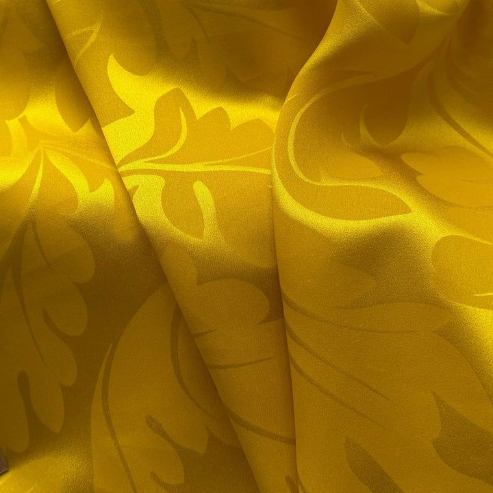 Bright Mikado Yellow Autumn Leaves Silk Satin Charmeuse Jacquard (Made in Italy)