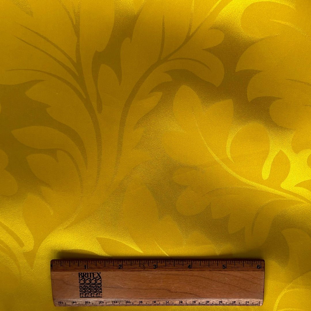 Bright Mikado Yellow Autumn Leaves Silk Satin Charmeuse Jacquard (Made in Italy)