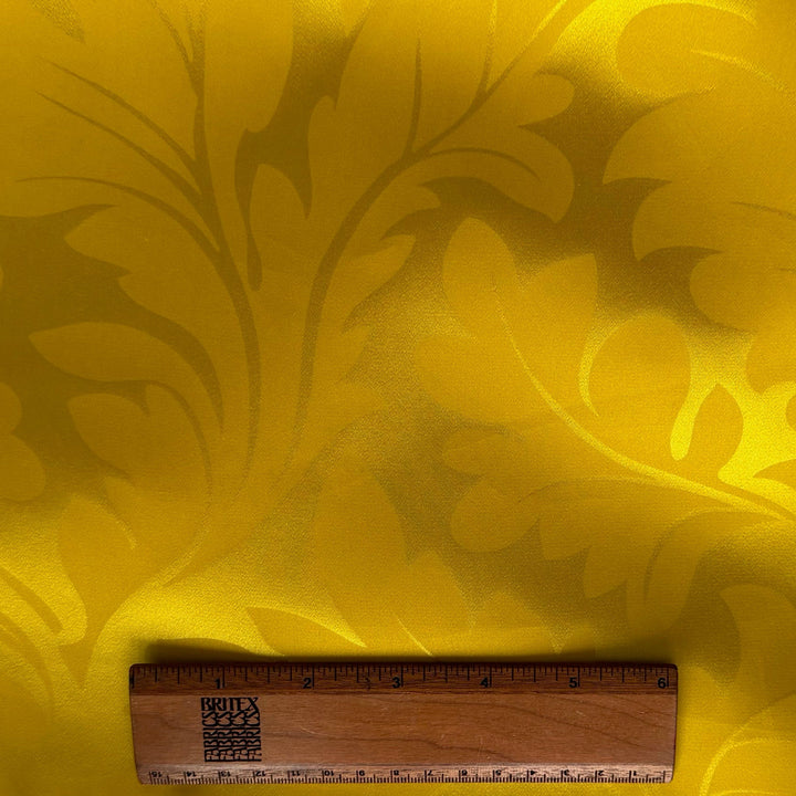 Bright Mikado Yellow Autumn Leaves Silk Satin Charmeuse Jacquard (Made in Italy)