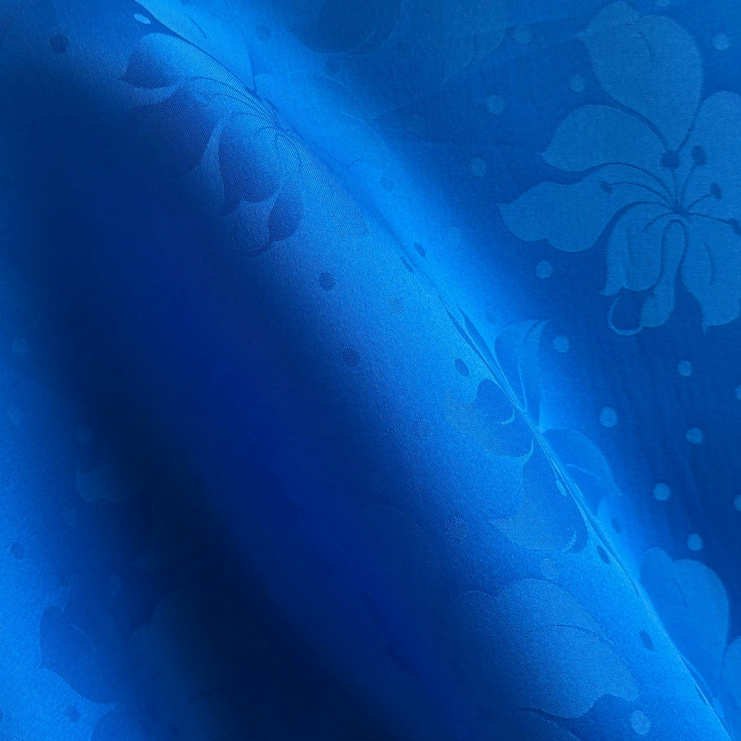 Royal Blue Lilies & Dots Silk Organza Jacquard (Made in Italy)