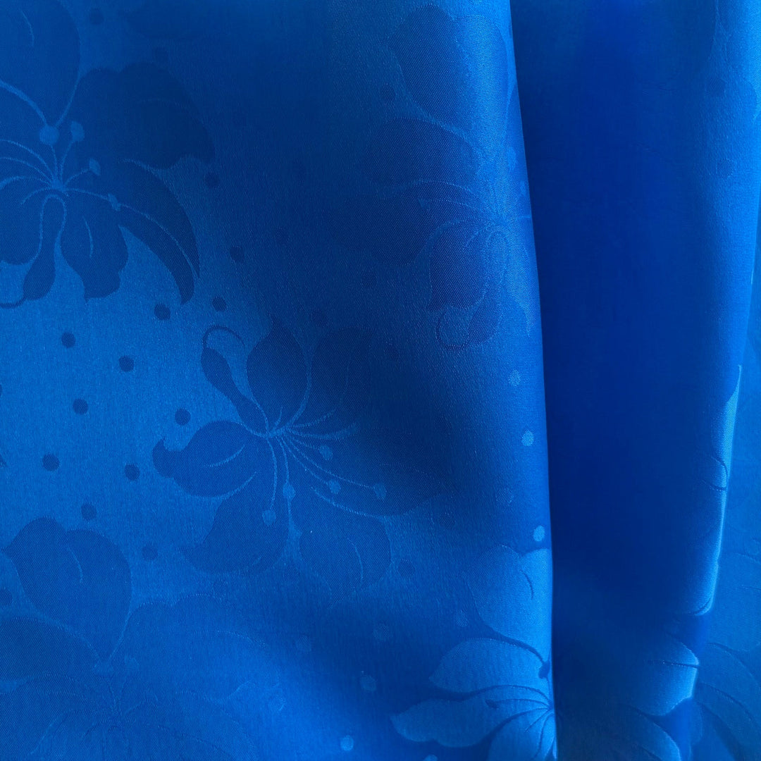 Royal Blue Lilies & Dots Silk Organza Jacquard (Made in Italy)