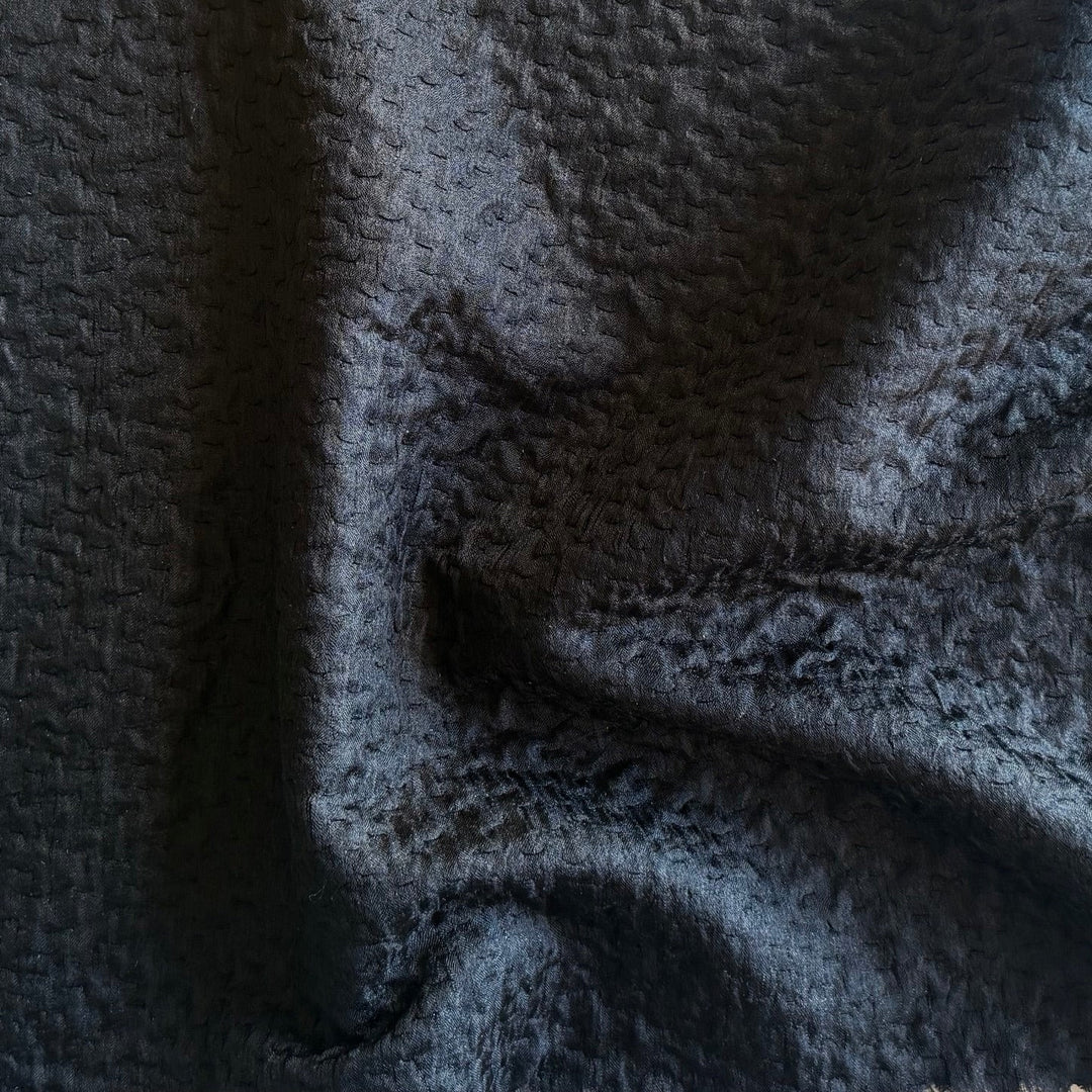 Onyx Subtle Metallic Puckered Silk Blend Charmeuse (Made in Italy)