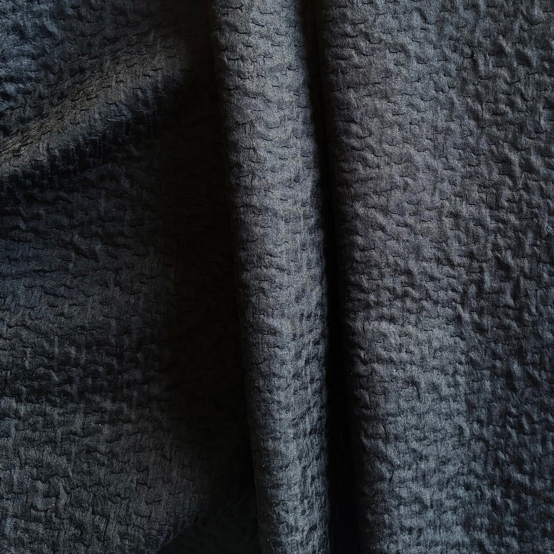 Onyx Subtle Metallic Puckered Silk Blend Charmeuse (Made in Italy)