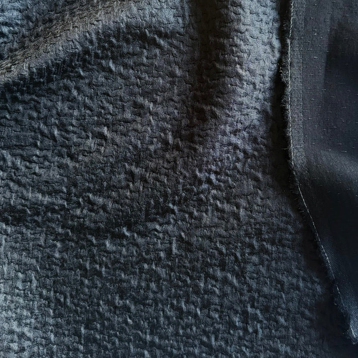 Onyx Subtle Metallic Puckered Silk Blend Charmeuse (Made in Italy)