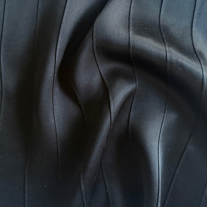Elegantly Pleated Crows Wing Black Silk Satin Charmeuse (Made in Switzerland)