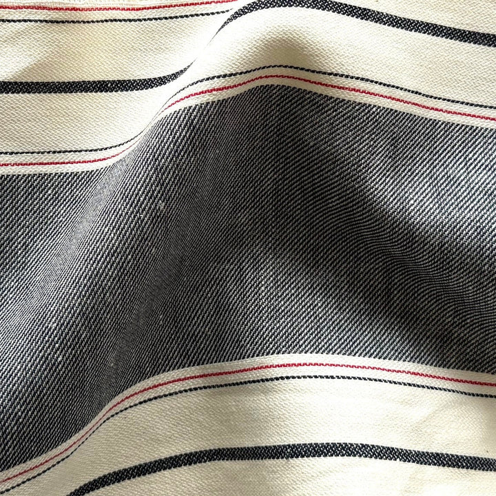 Mid-Weight Striped Navy, Natural, and Cherry Cotton & Linen Blend Canvas (Made in USA)