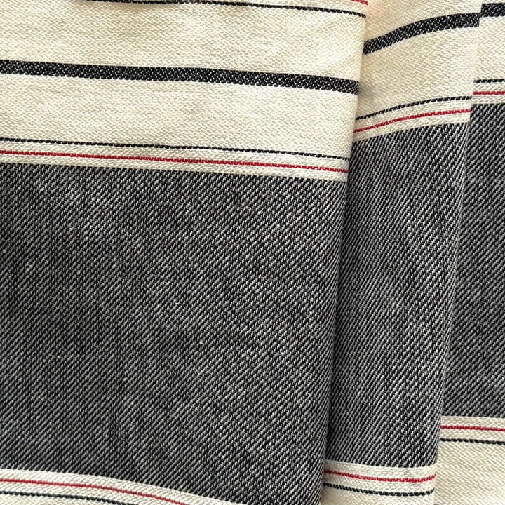 Mid-Weight Striped Navy, Natural, and Cherry Cotton & Linen Blend Canvas (Made in USA)