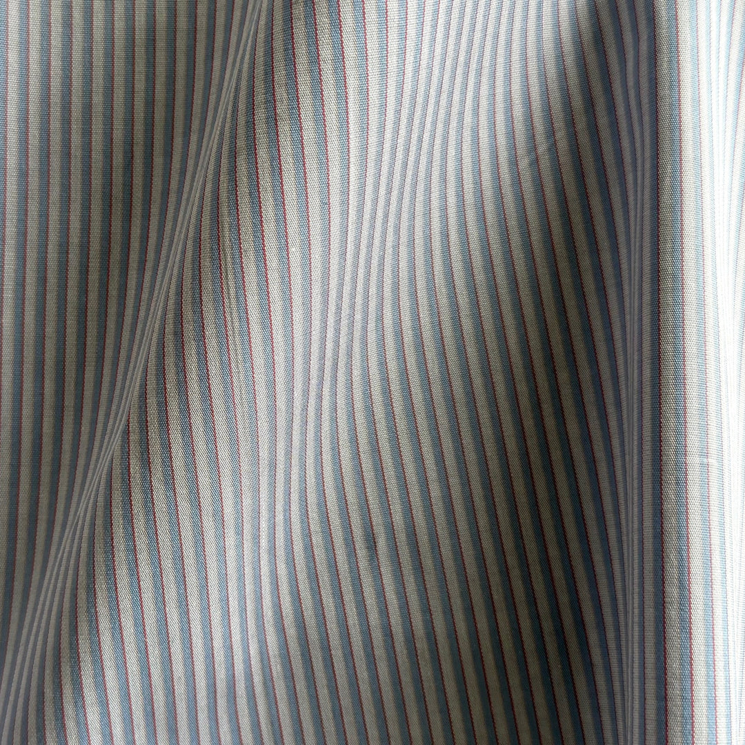 Soft Denim & Barn Red on Fog Striped Cotton Shirting (Made in Japan)