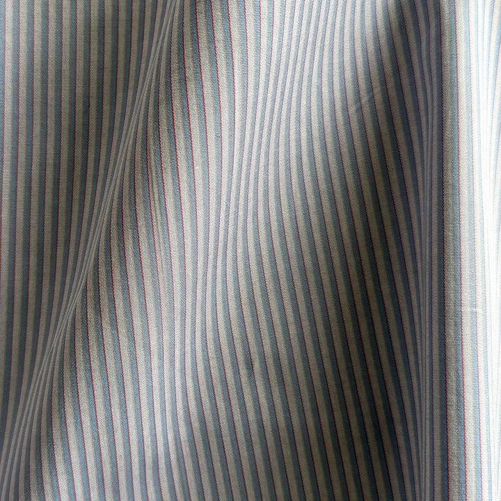 Soft Denim & Barn Red on Fog Striped Cotton Shirting (Made in Japan)