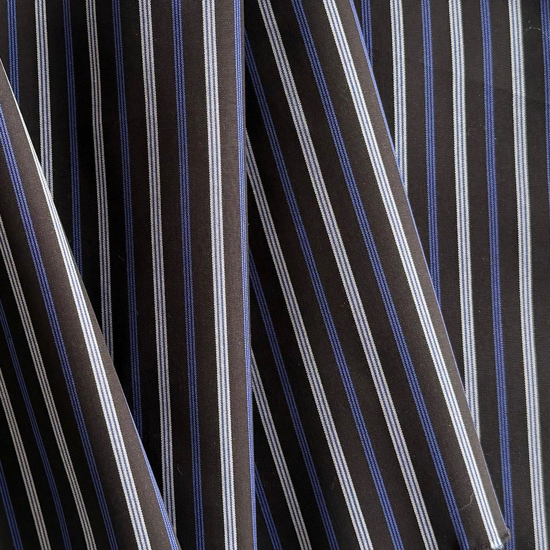 Royal Blue & White Stripes on Black Crisp Cotton Poplin Shirting (Made in Japan)